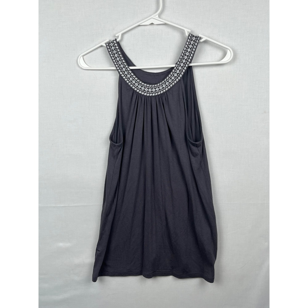 Banana Republic Tank Top Womens XS‎ Embroidered Neck Pleated Sleeveless Gray